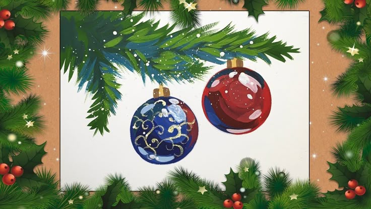 Новогодние рисунки с ёлочными игрушками