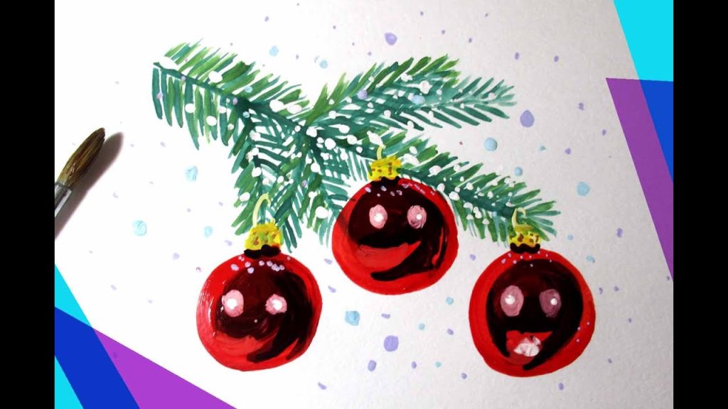 Новогодние рисунки с ёлочными игрушками